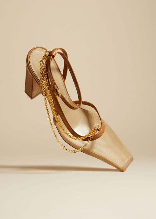The Marfa Slingback Pump in Beige Mesh and Nougat Leather