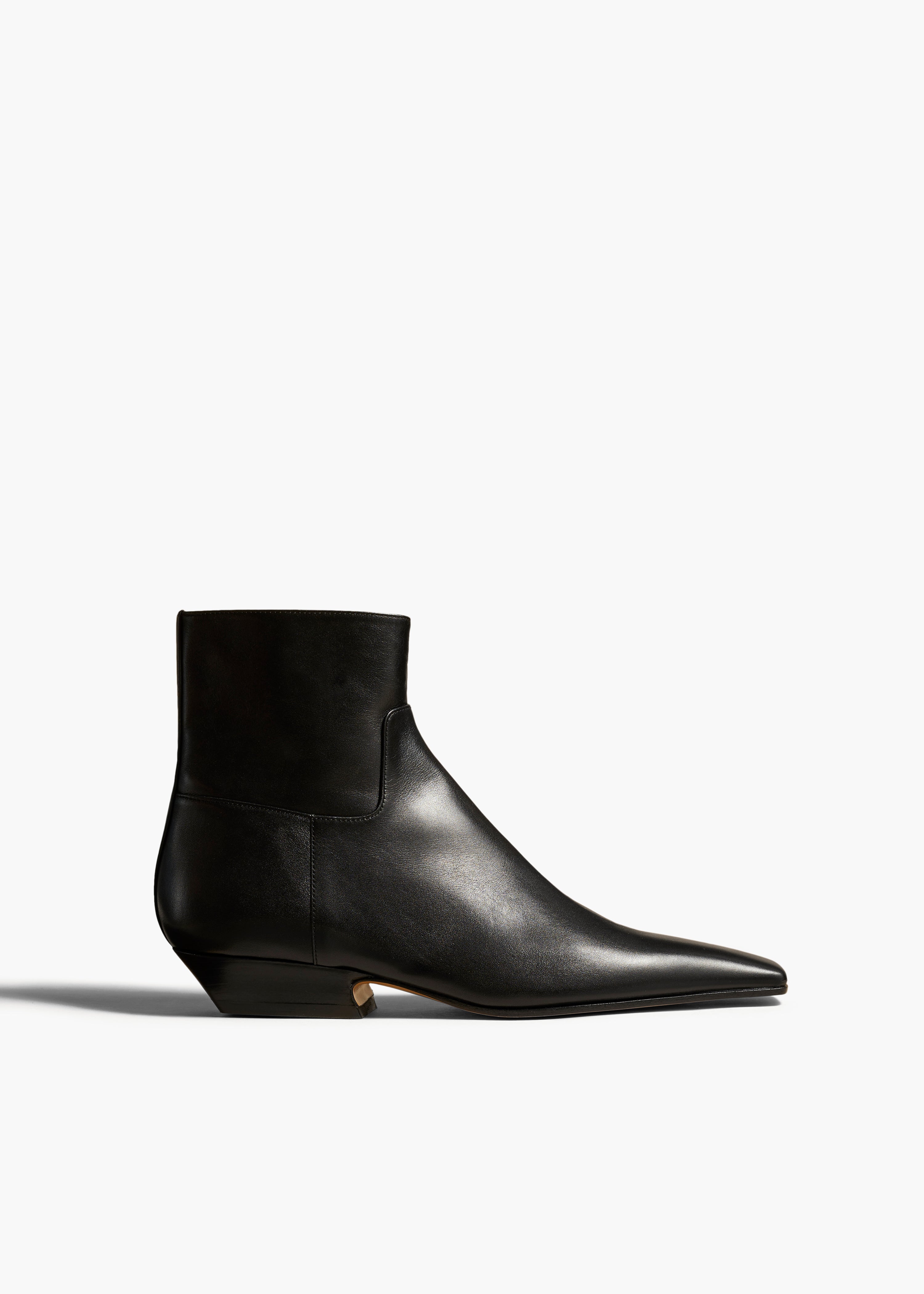 MARFA ANKLE BOOT IN BLACK LEATHER FRONT VIEW