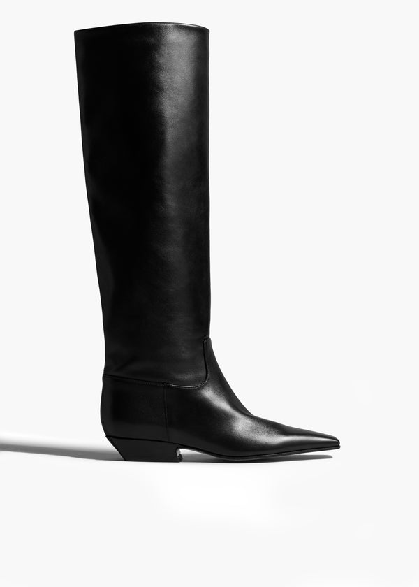 MARFA KNEE HIGH BOOT IN BLACK LEATHER FRONT VIEW