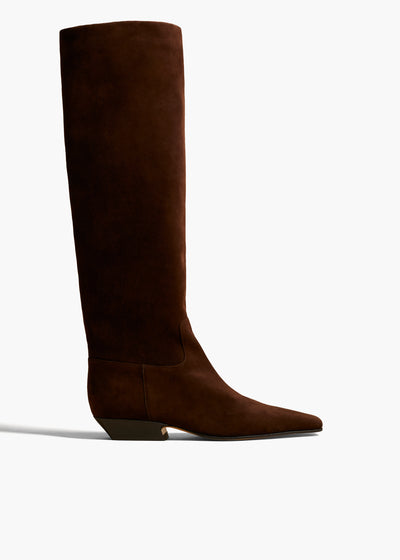 MARFA KNEE HIGH BOOT IN COFFEE SUEDE FRONT VIEW