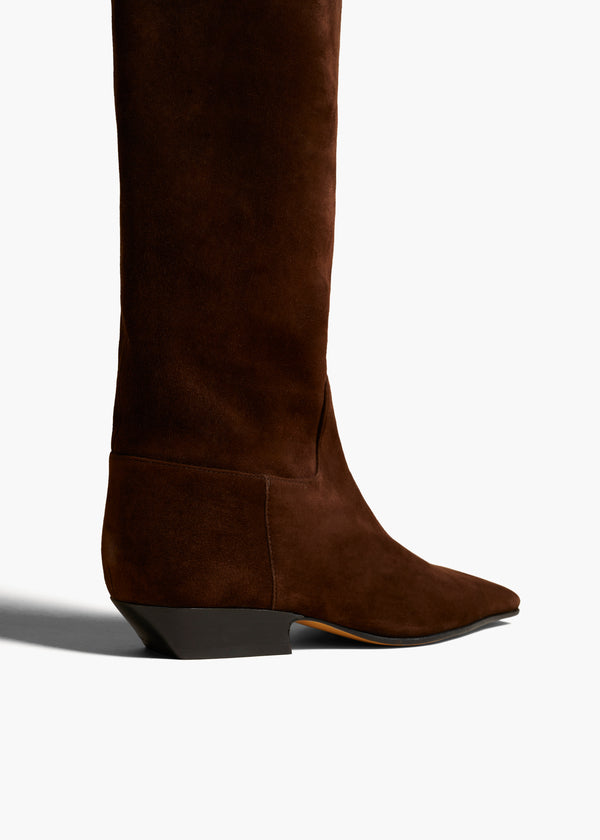 MARFA KNEE HIGH BOOT IN COFFEE SUEDE DETAILED VIEW 2