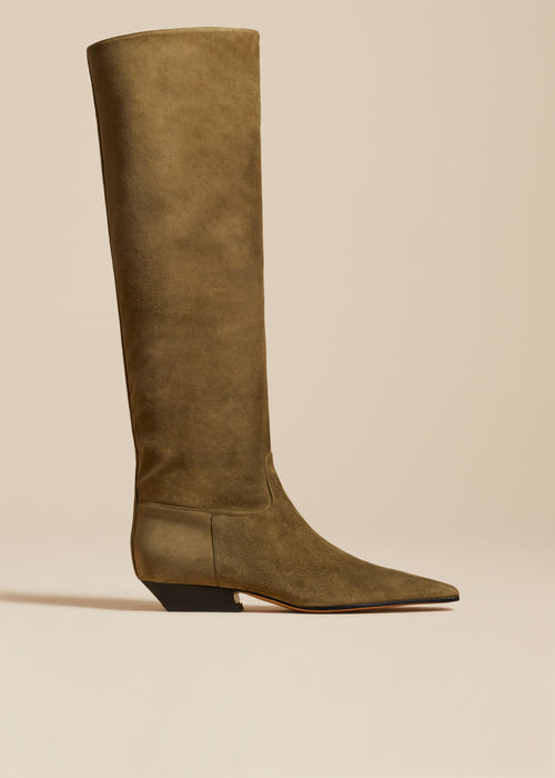 The Marfa Knee-High Boot in Khaki Suede