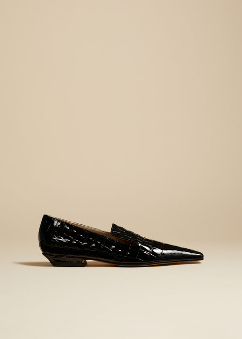 The Marfa Loafer in Black Croc-Embossed Leather