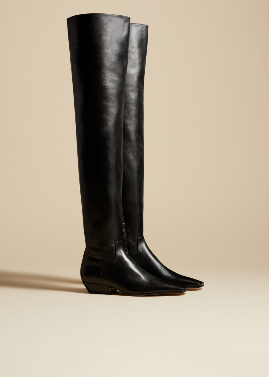 The Marfa Over-the-Knee Flat Boot in Black Leather– KHAITE