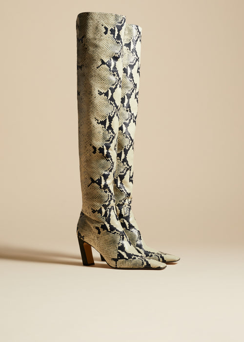 The Marfa Over-the-Knee High Boot in Natural Python-Embossed Leather