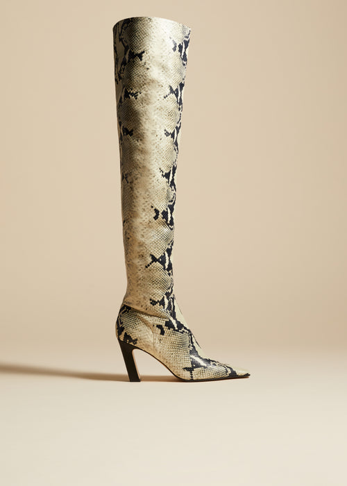 The Marfa Over-the-Knee High Boot in Natural Python-Embossed Leather