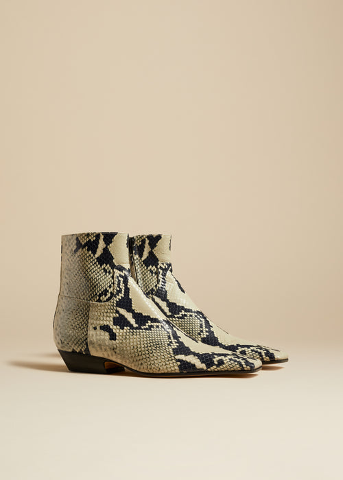 The Marfa Ankle Boot in Natural Python-Embossed Leather