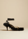 The Marion Sandal in Black Shearling with Chains