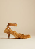 The Marion Sandal in Nougat Shearling with Chains