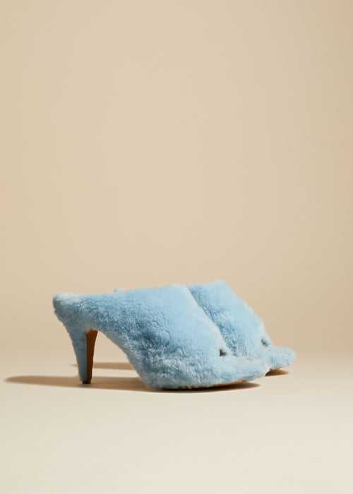 The Marion Mule Sandal in Baby Blue Shearling
