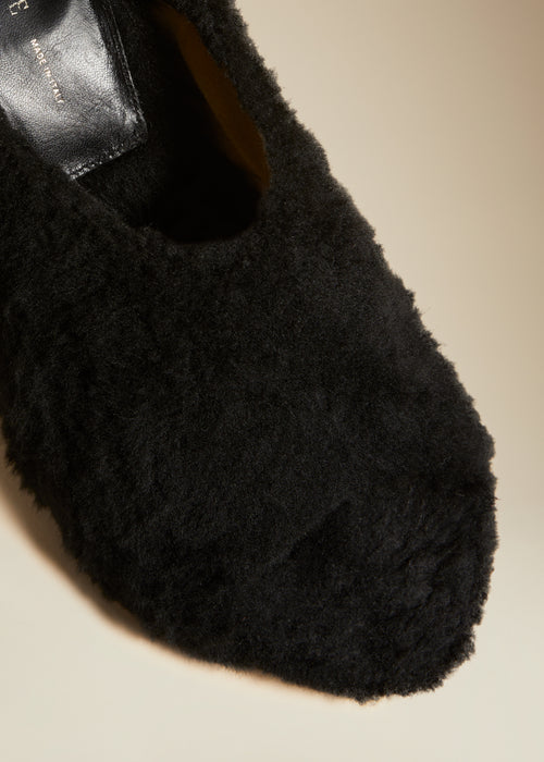 The Marion Mule Sandal in Black Shearling