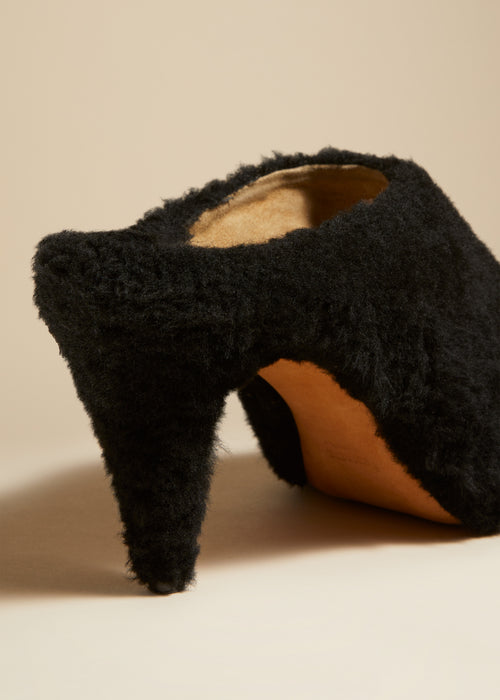 The Marion Mule Sandal in Black Shearling