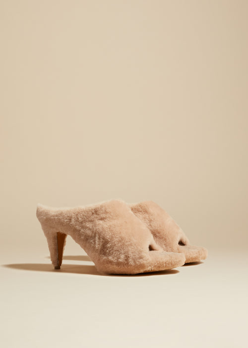 The Marion Mule Sandal in Blush Shearling