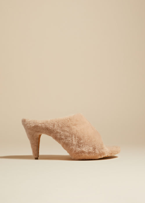 The Marion Mule Sandal in Blush Shearling