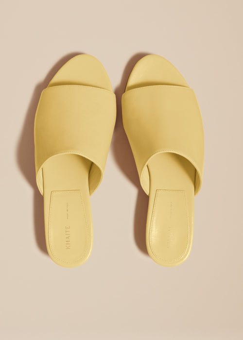 The Marion Slide in Pale Yellow Leather