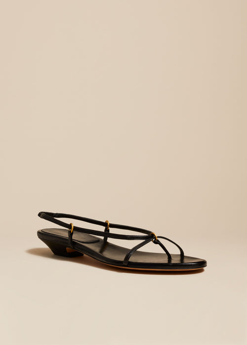 The Marion Strappy Flat Sandal in Black Leather