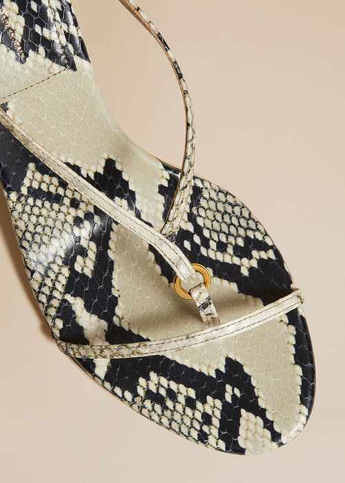 The Marion Strappy Wedge Sandal in Natural Python-Embossed Leather