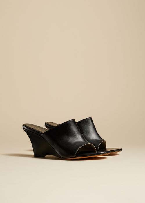 The Marion Wedge Sandal in Black Leather