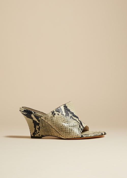 The Marion Wedge Sandal in Natural Python-Embossed Leather