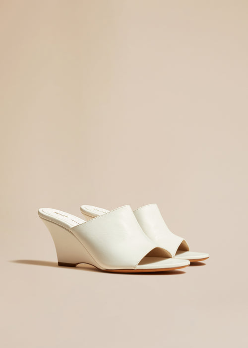 The Marion Wedge Sandal in Crinkled White Leather