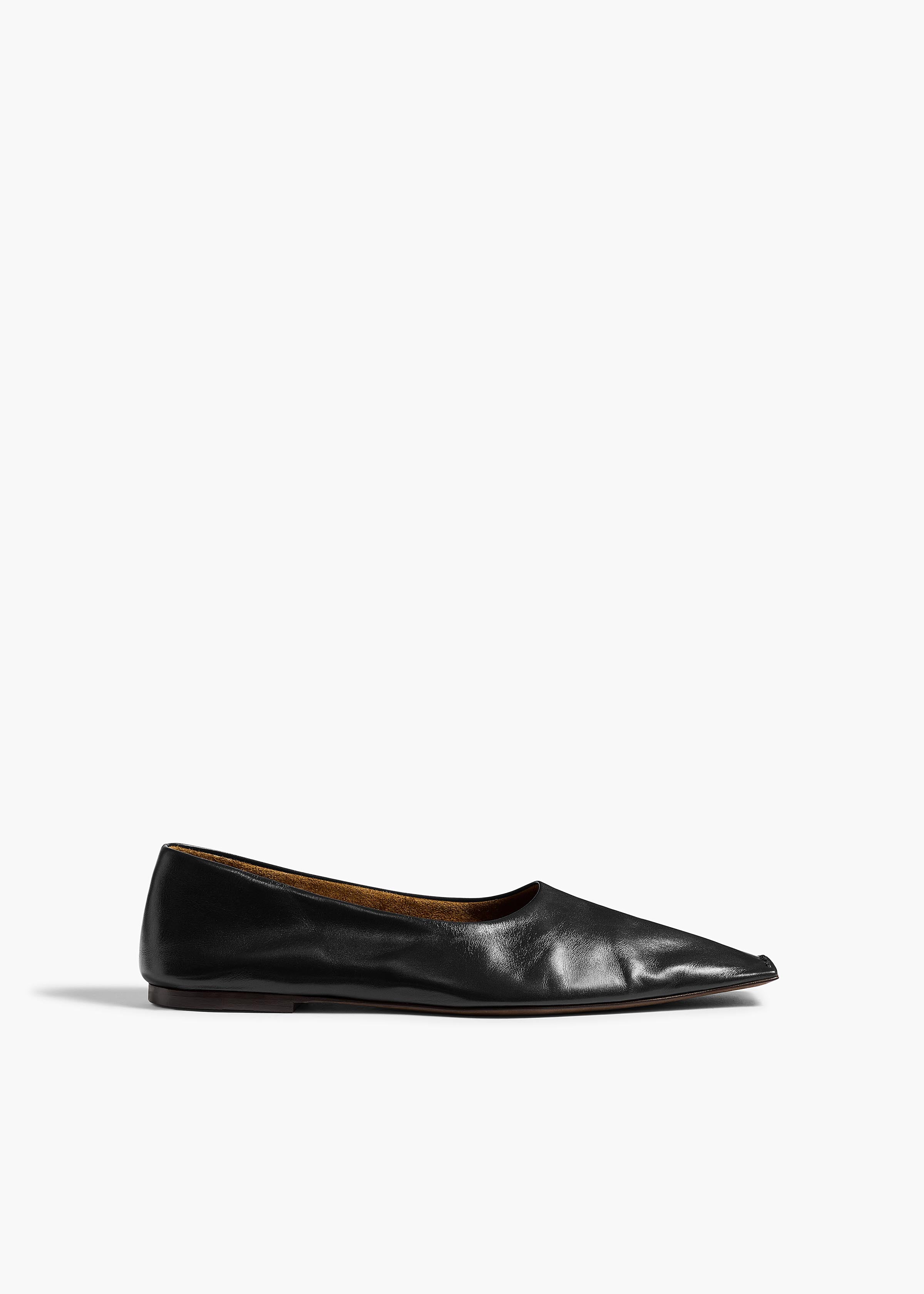 Marlene Ballerina in Black Glazed Leather