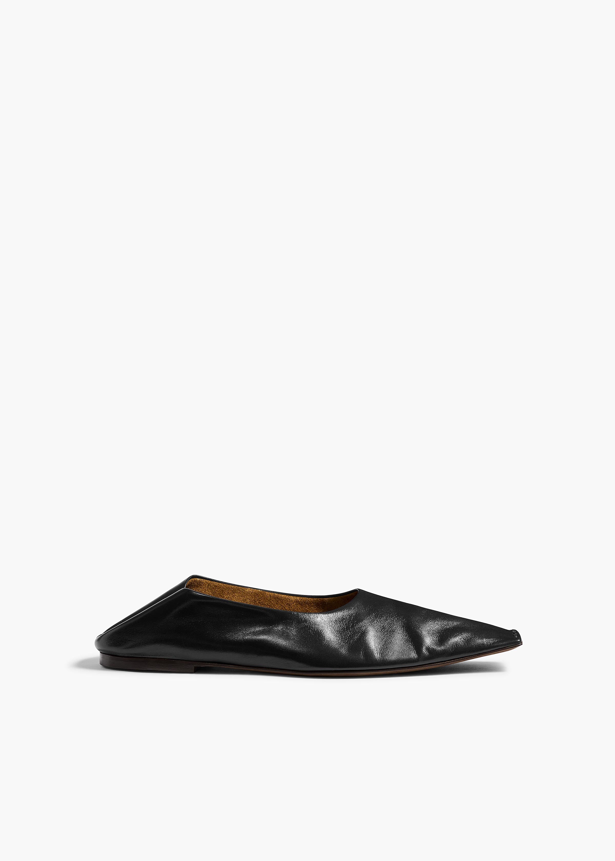 Marlene Ballerina in Black Glazed Leather