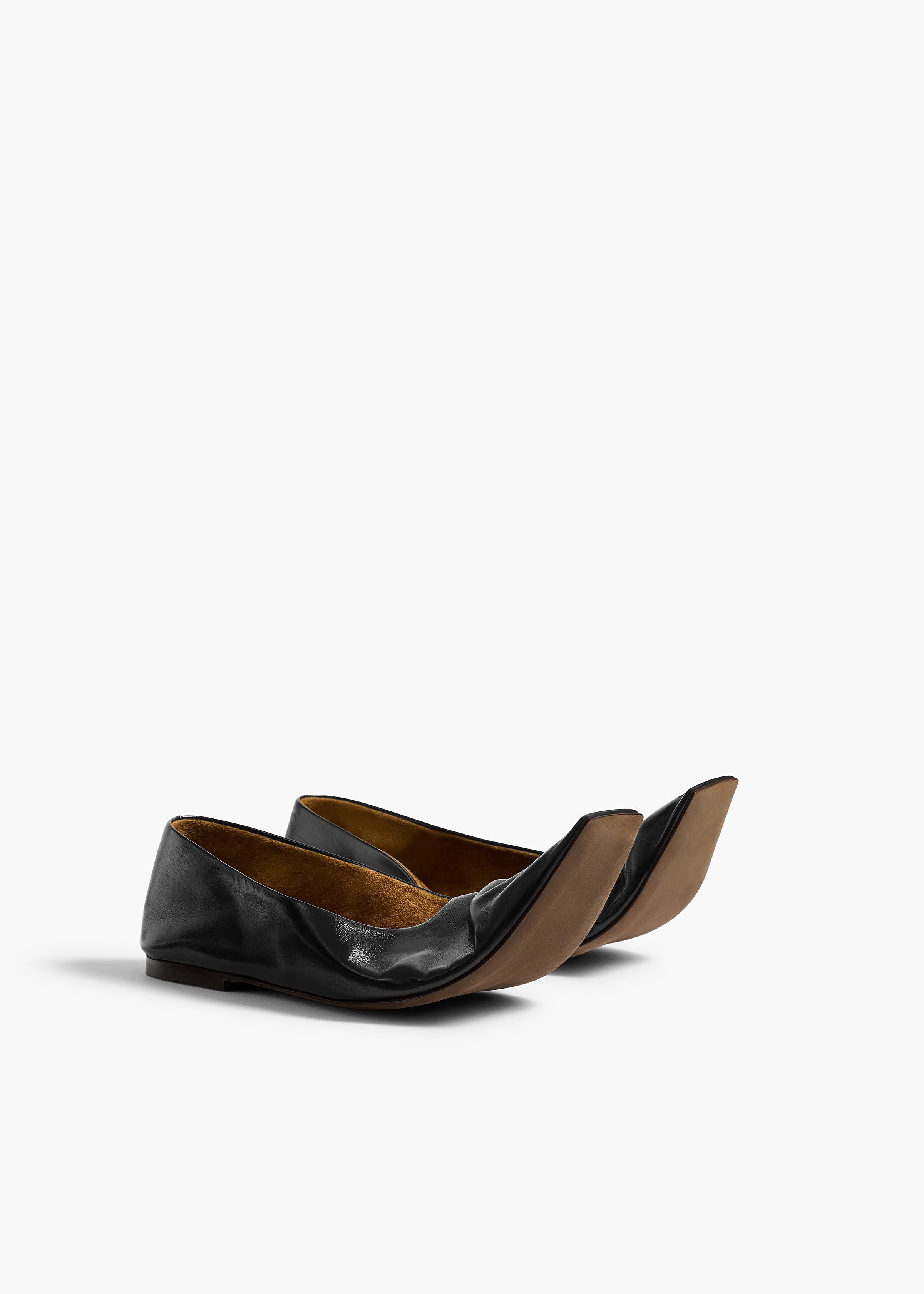 Marlene Ballerina in Black Glazed Leather