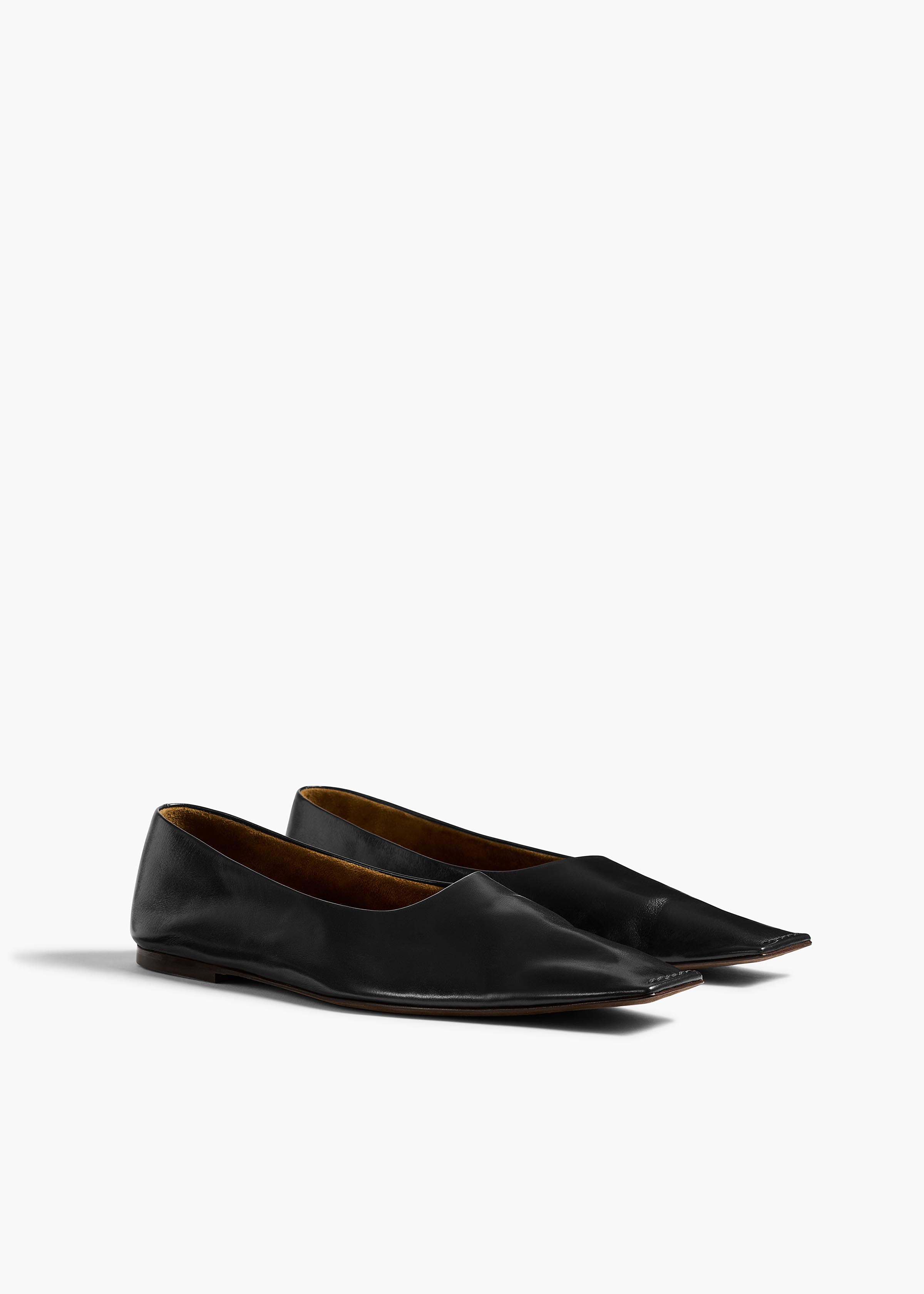 Marlene Ballerina in Black Glazed Leather