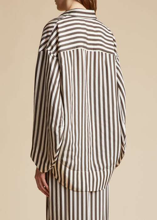 The Melan Top in Ivory and Dark Brown Stripes