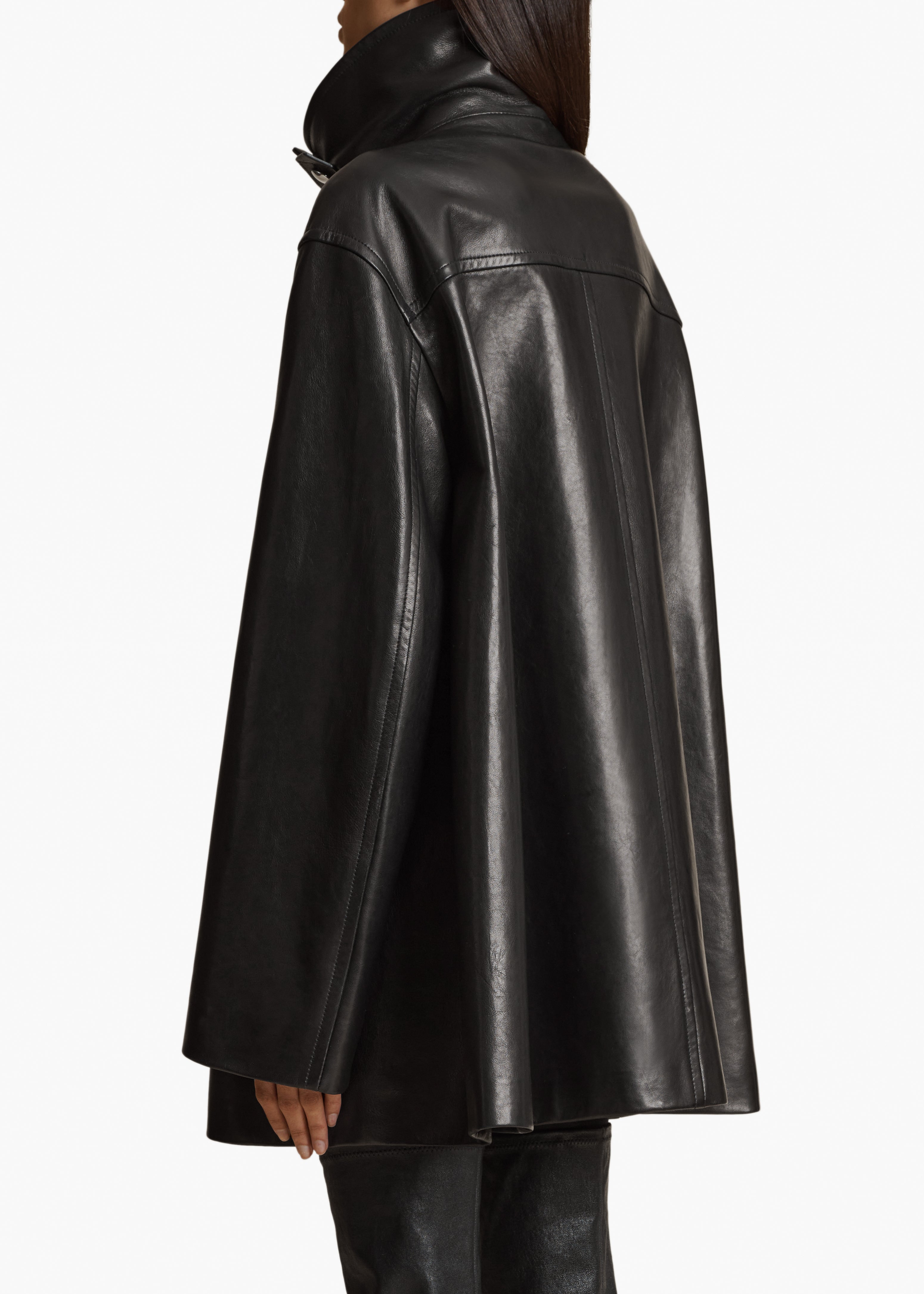 MELBO COAT IN BLACK LEATHER BACK VIEW