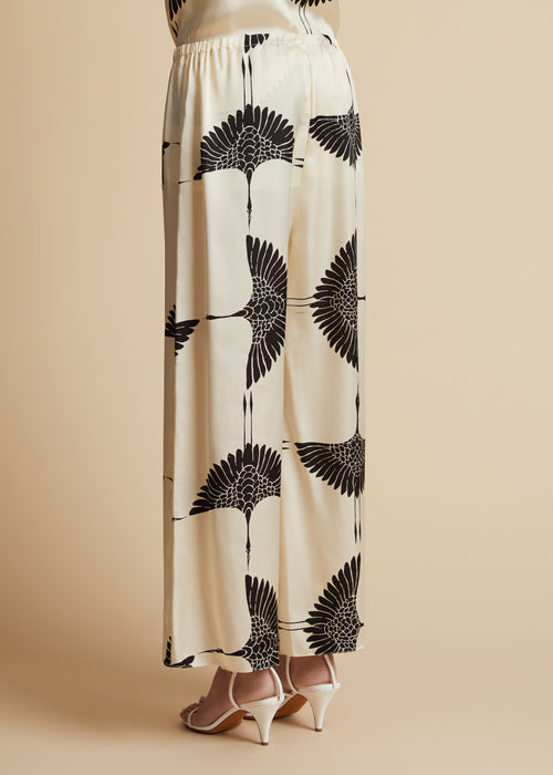 The Mindy Pant in Cream and Black Crane Print