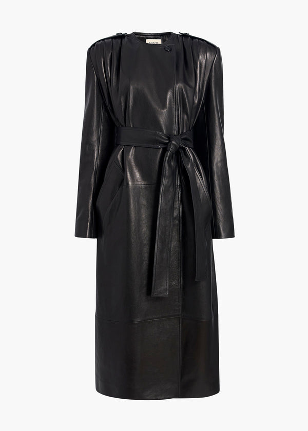 MINNLER COAT IN BLACK LEATHER FLAT VIEW