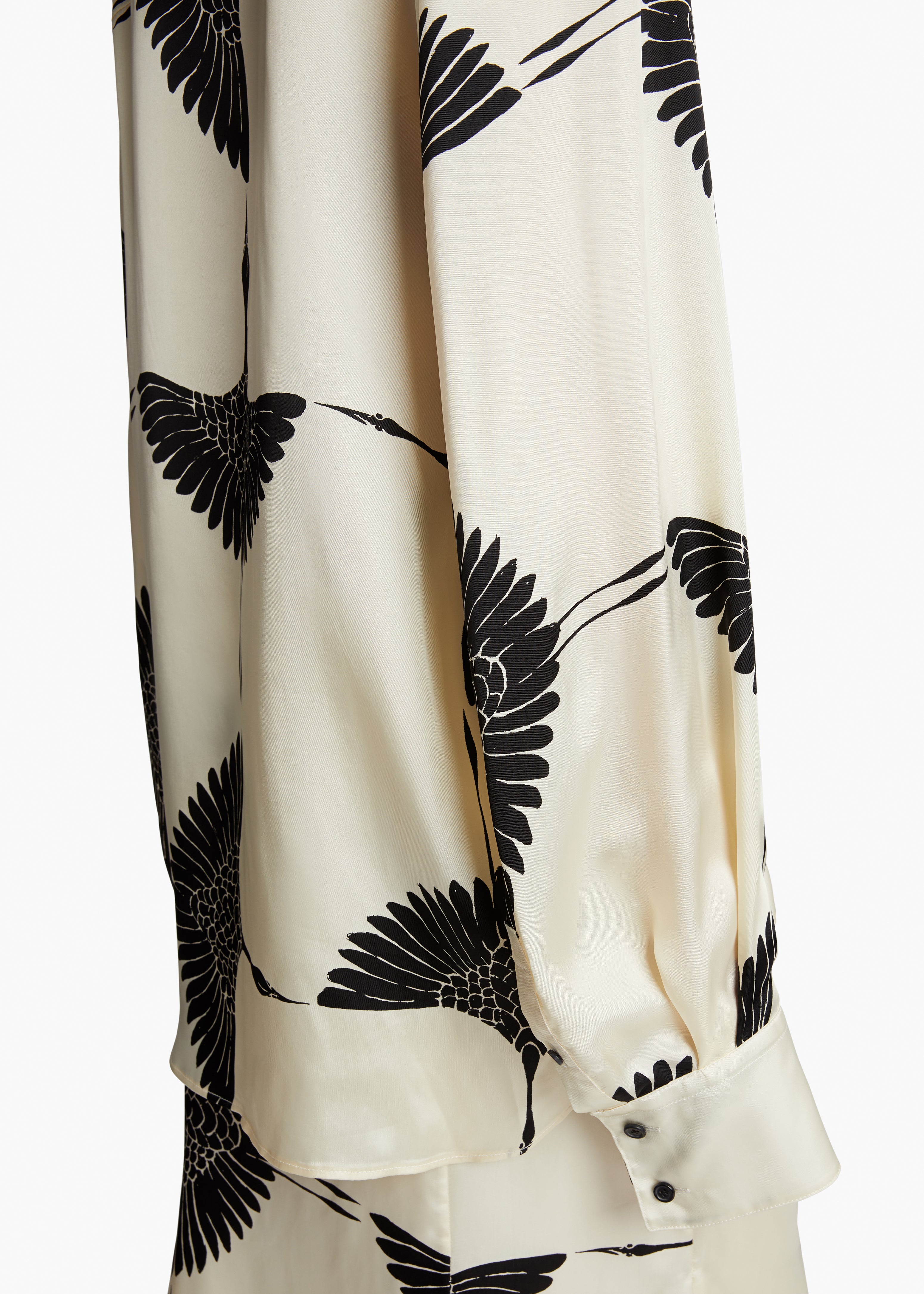 MINTA TOP IN CREAM AND BLACK CRANE PRINT DETAILED VIEW 2