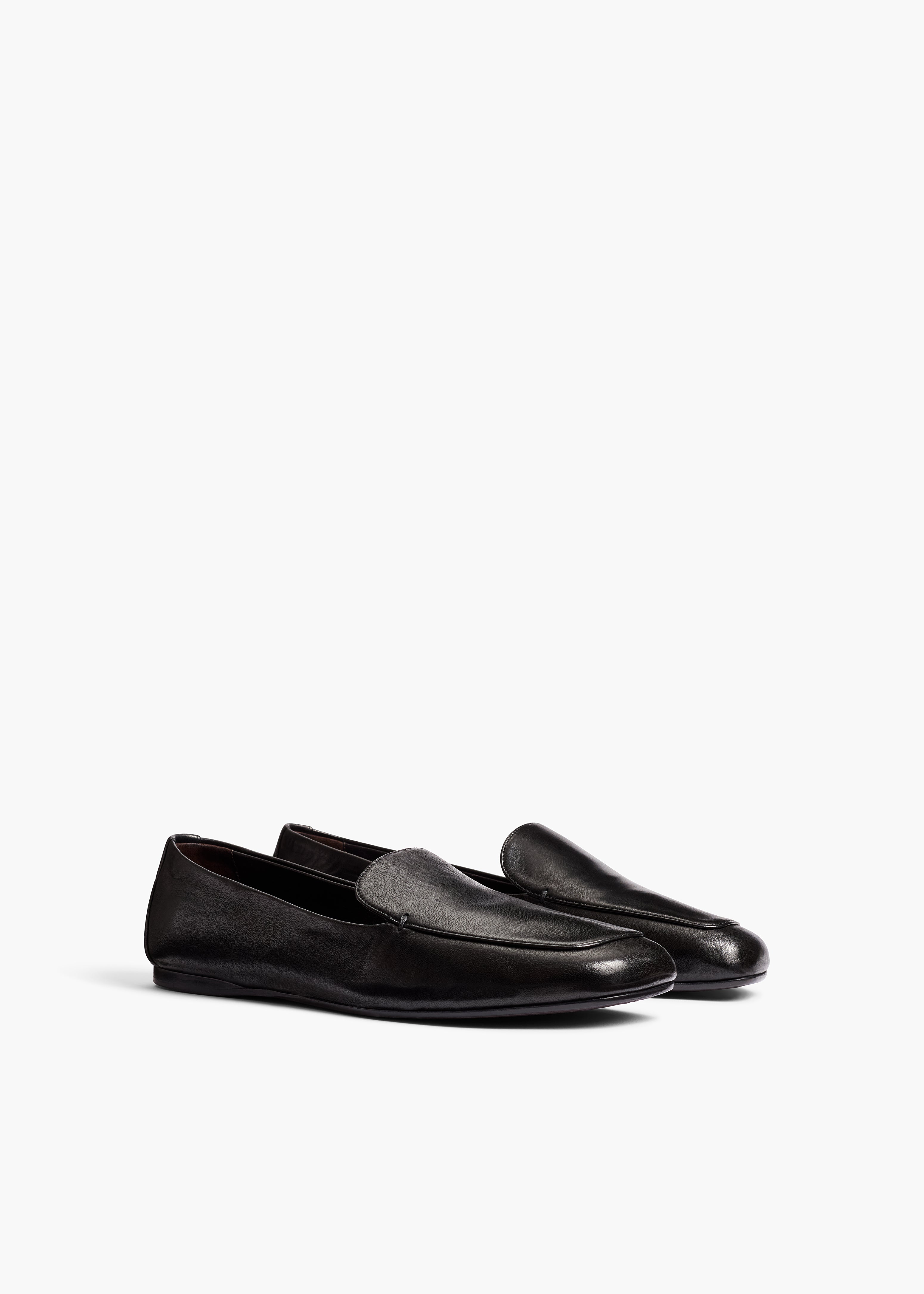 Monroe Loafer in Black Nappa Leather ANGLED VIEW