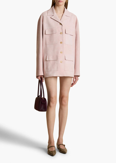 Morsson Jacket in Soft Pink Suede STYLED VIEW