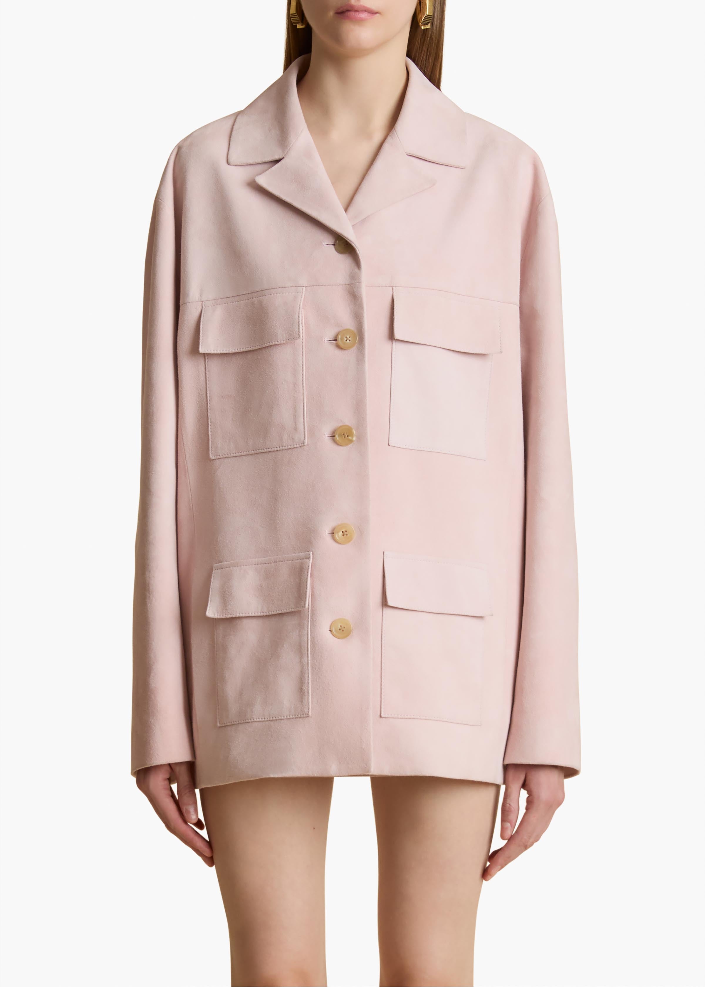 Morsson Jacket in Soft Pink Suede FRONT VIEW