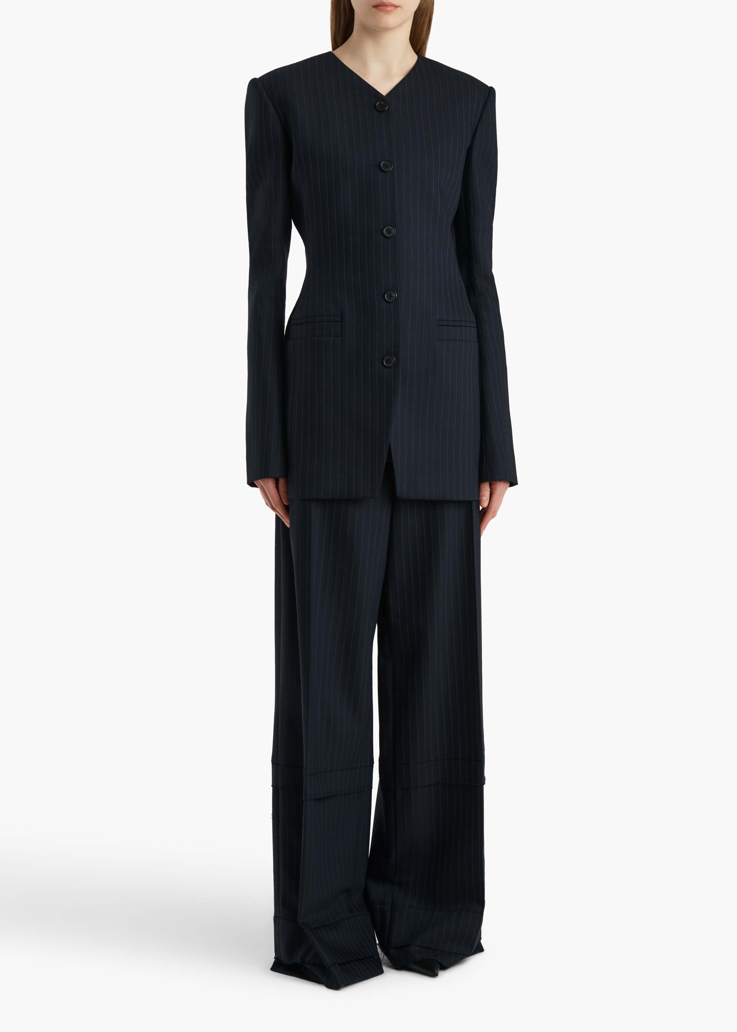 Naran Jacket in Navy and White Stripe – KHAITE