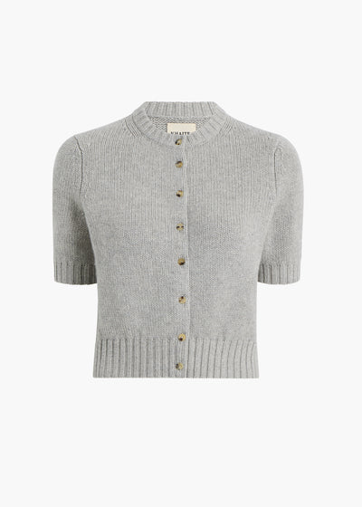 NORA CARDIGAN IN HEATHER GREY FLAT VIEW