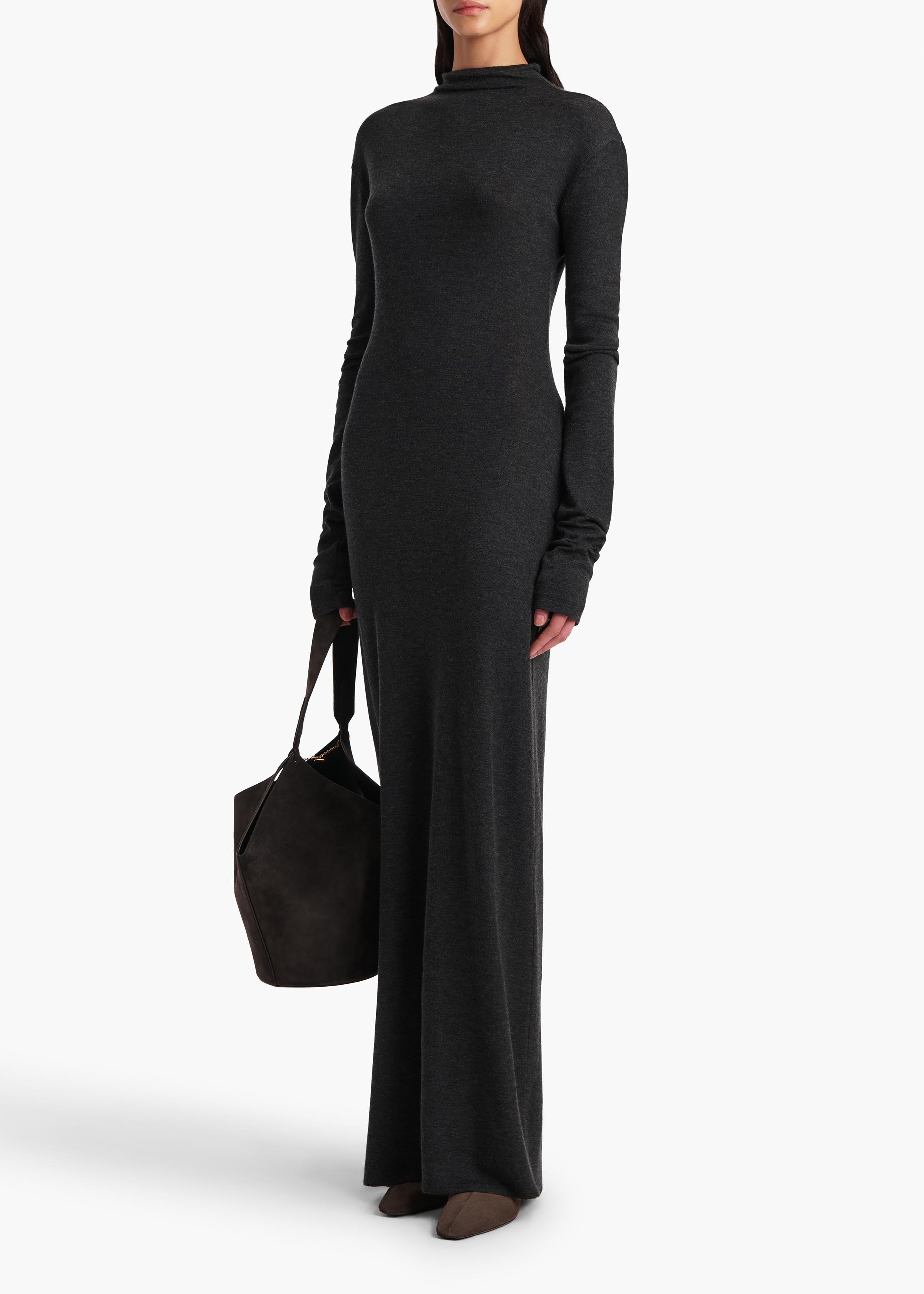 Norla Dress in Charcoal Silk Cashmere Jersey