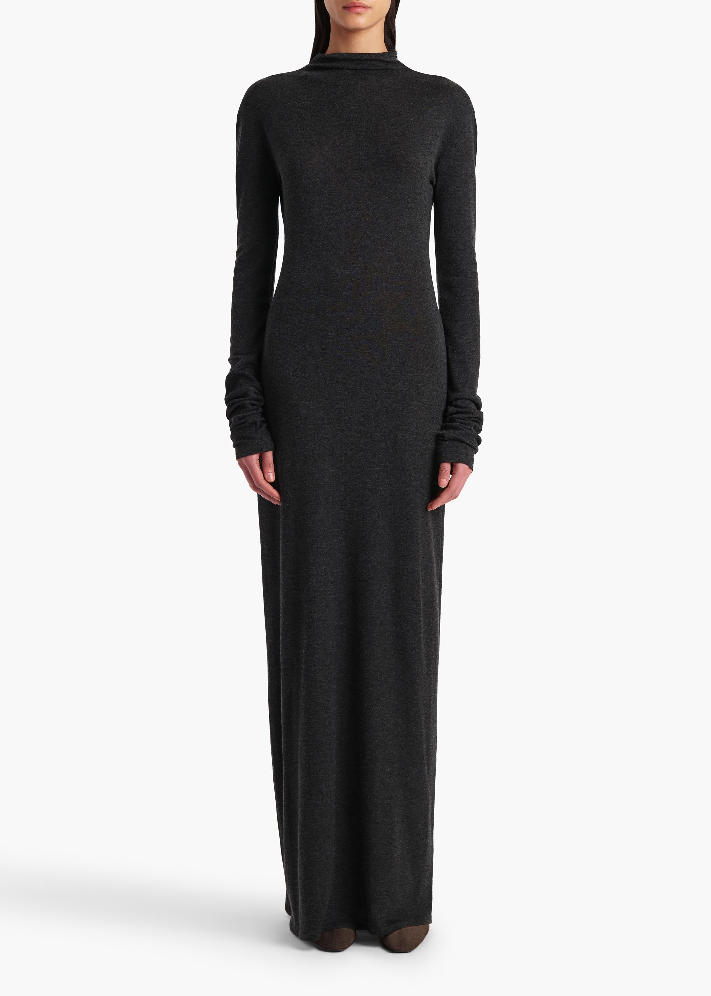 Norla Dress in Charcoal Silk Cashmere Jersey