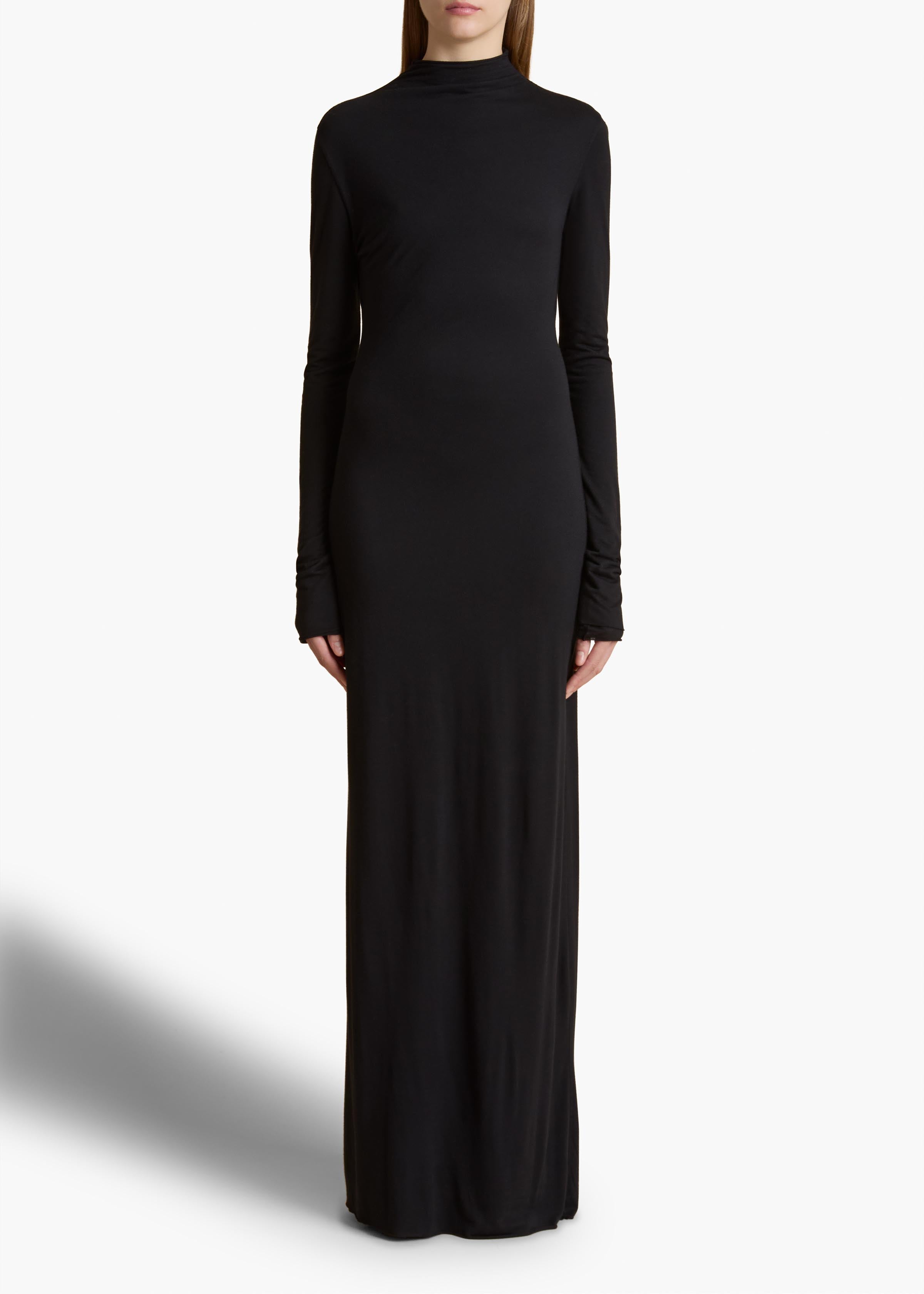 Norla Dress in Black Tissue Jersey FRONT VIEW