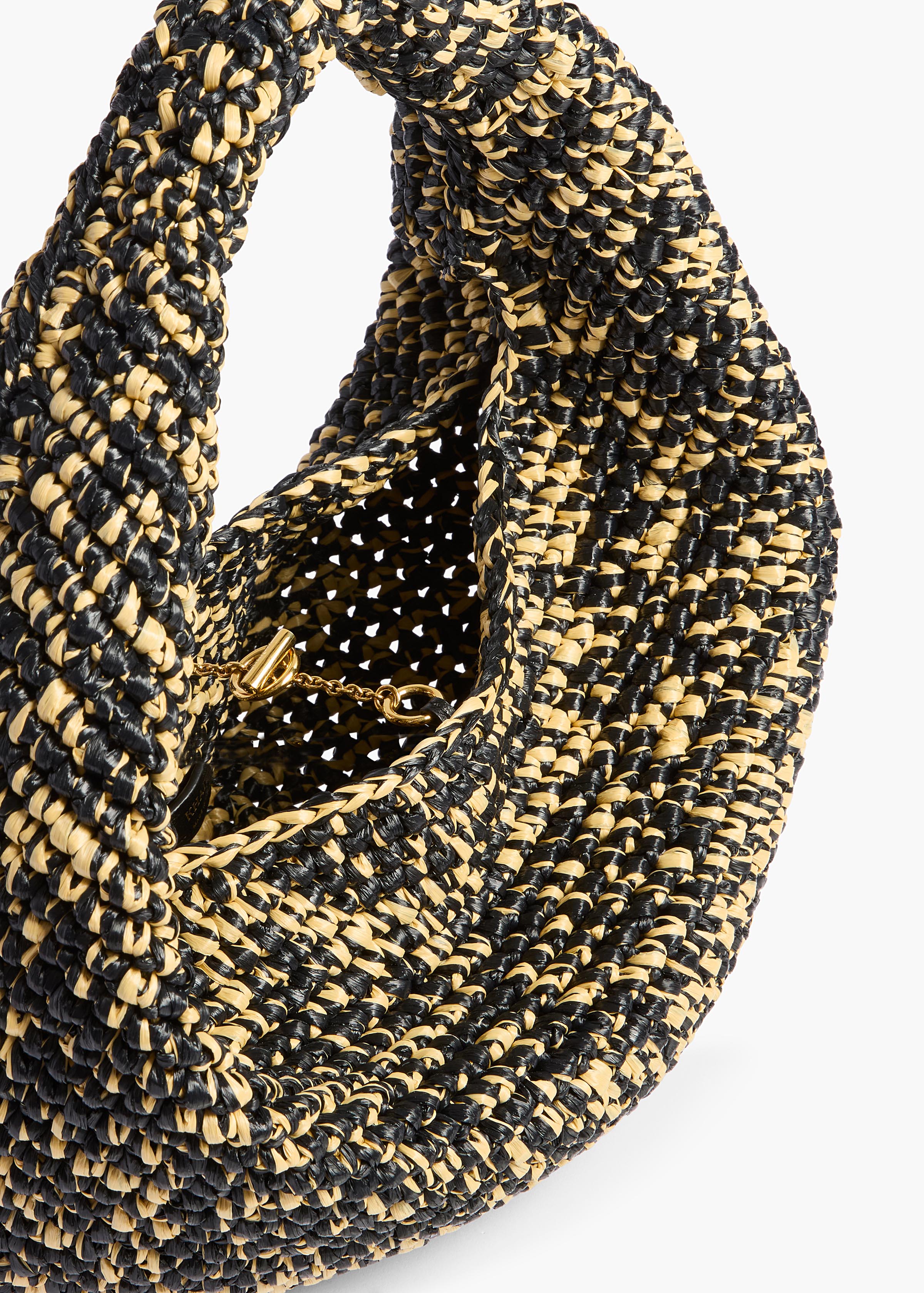 Medium Olivia Hobo in Black and White Raffia
