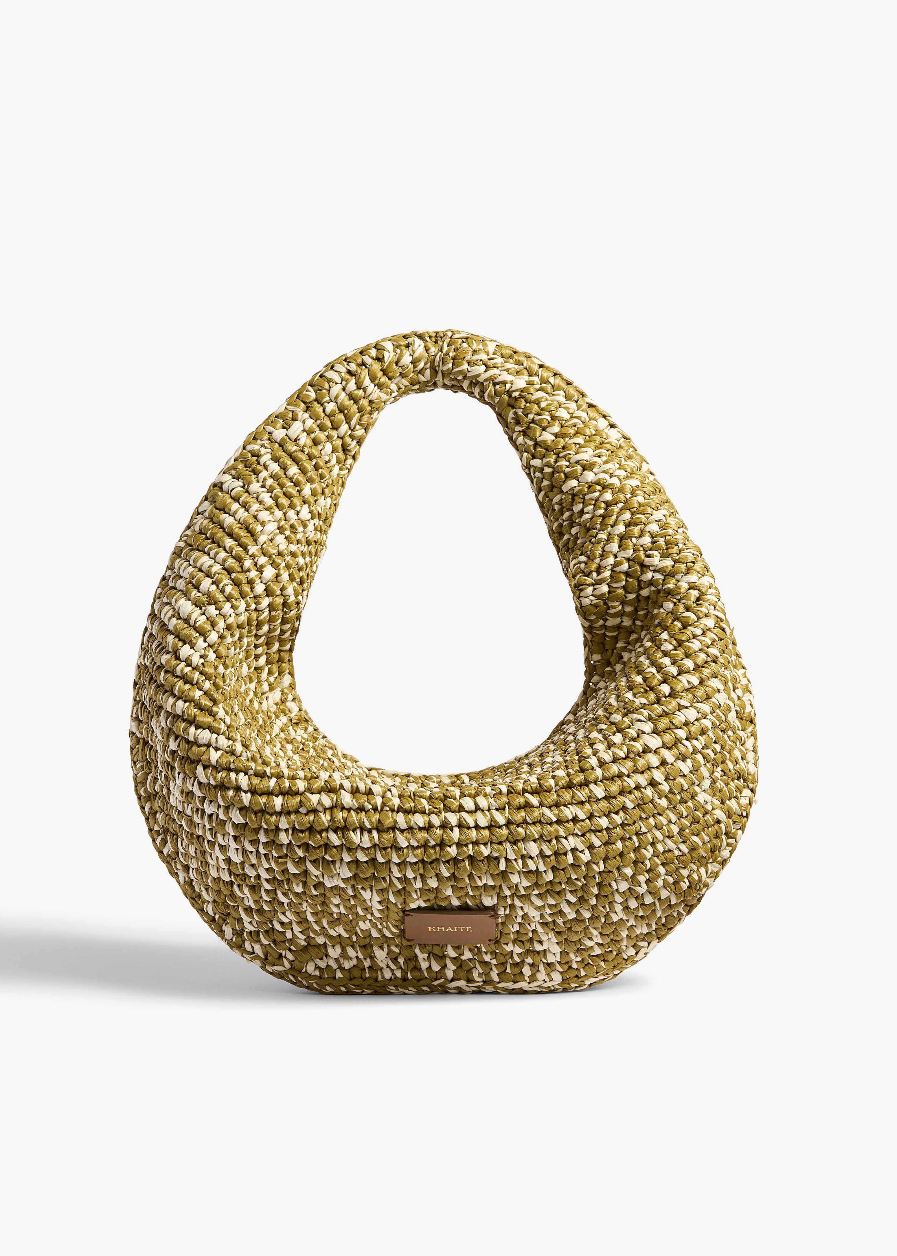 KHAITE  - Medium Olivia Hobo in Olive and White Raffia