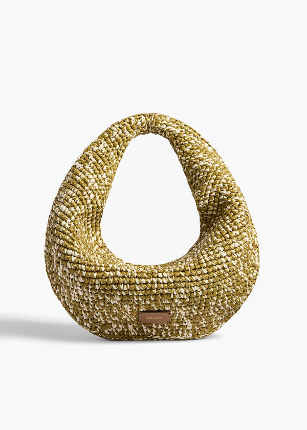 Medium Olivia Hobo in Olive and White Raffia