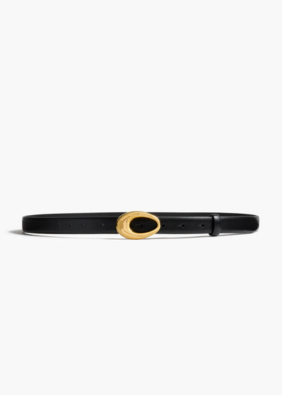 Olivia Belt in Black Leather with Gold FLAT VIEW