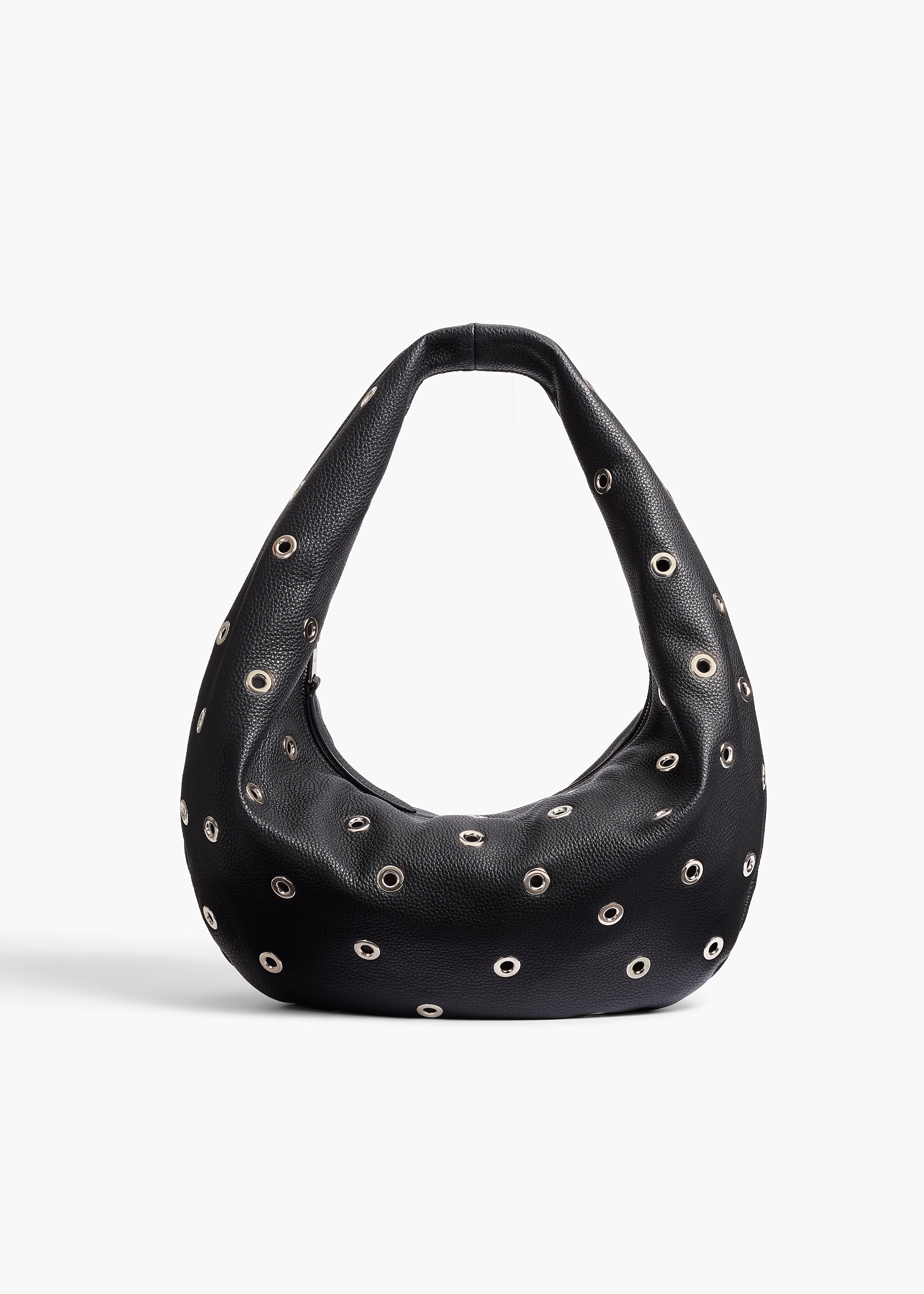 Medium Olivia Hobo in Black Pebbled Leather with Grommets FRONT VIEW