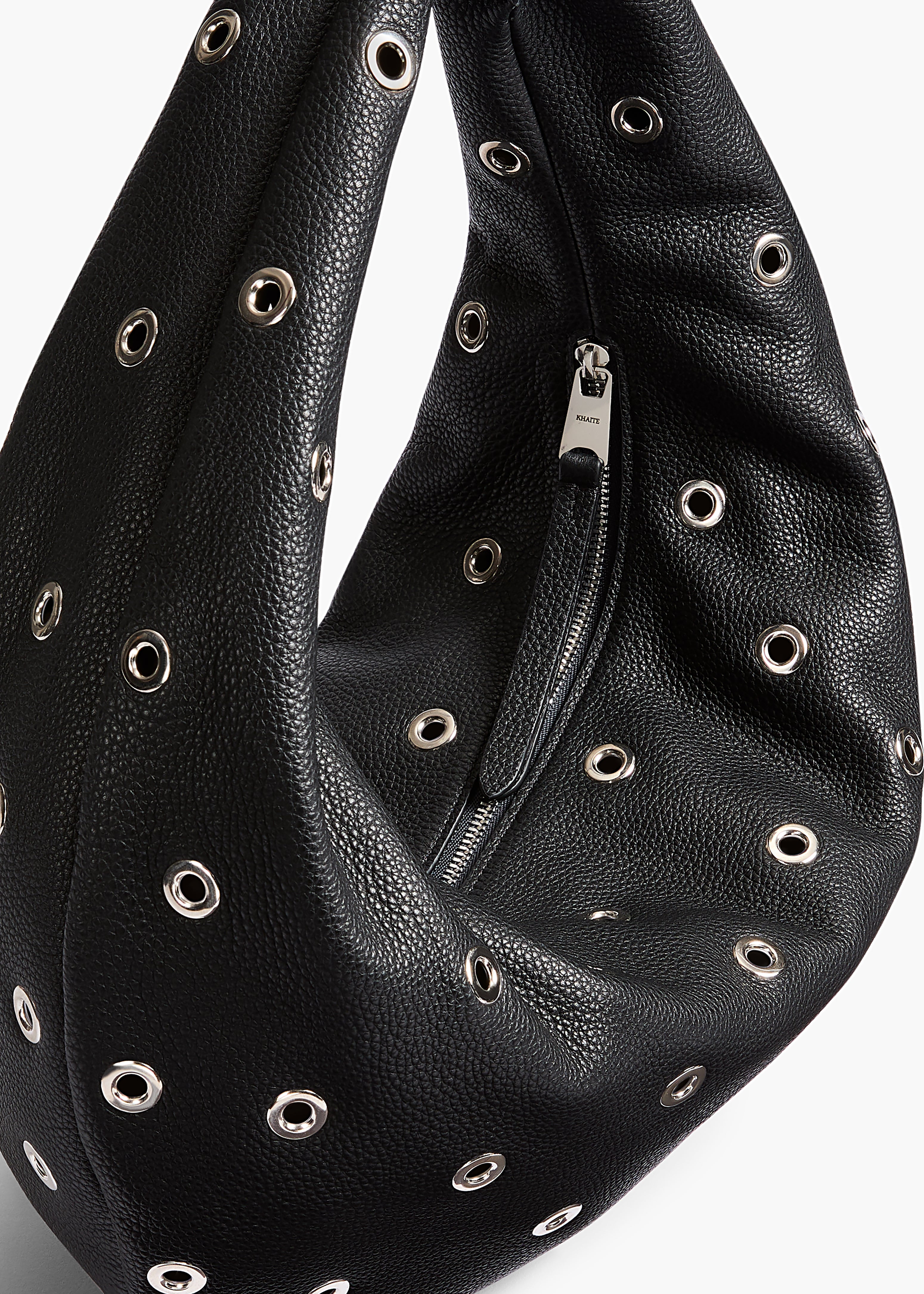 Medium Olivia Hobo in Black Pebbled Leather with Grommets DETAILED VIEW 2