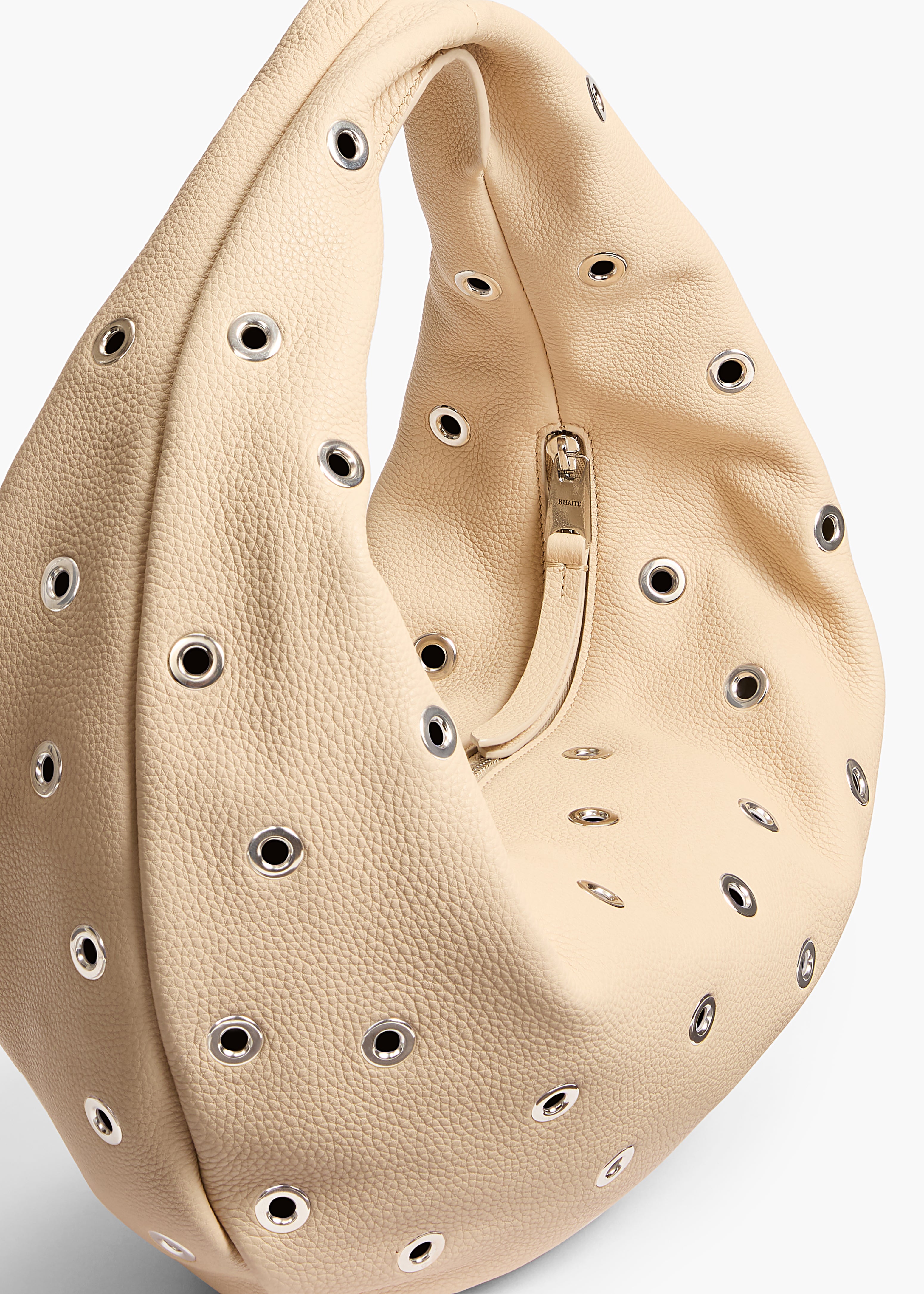 Medium Olivia Hobo in Dark Ivory Pebbled Leather with Grommets DETAILED VIEW 2