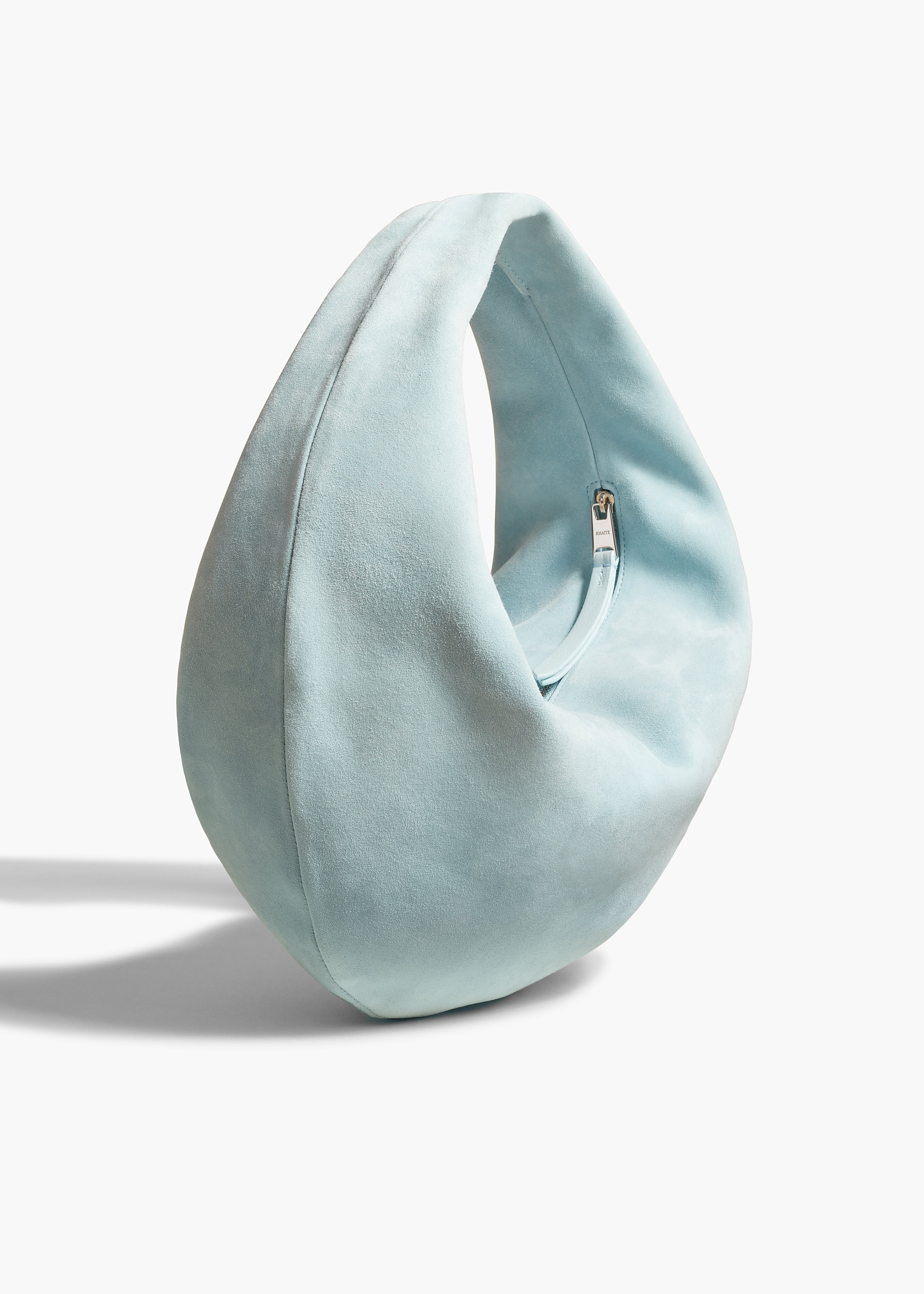 MEDIUM OLIVIA HOBO IN BABY BLUE SUEDE ANGLED VIEW