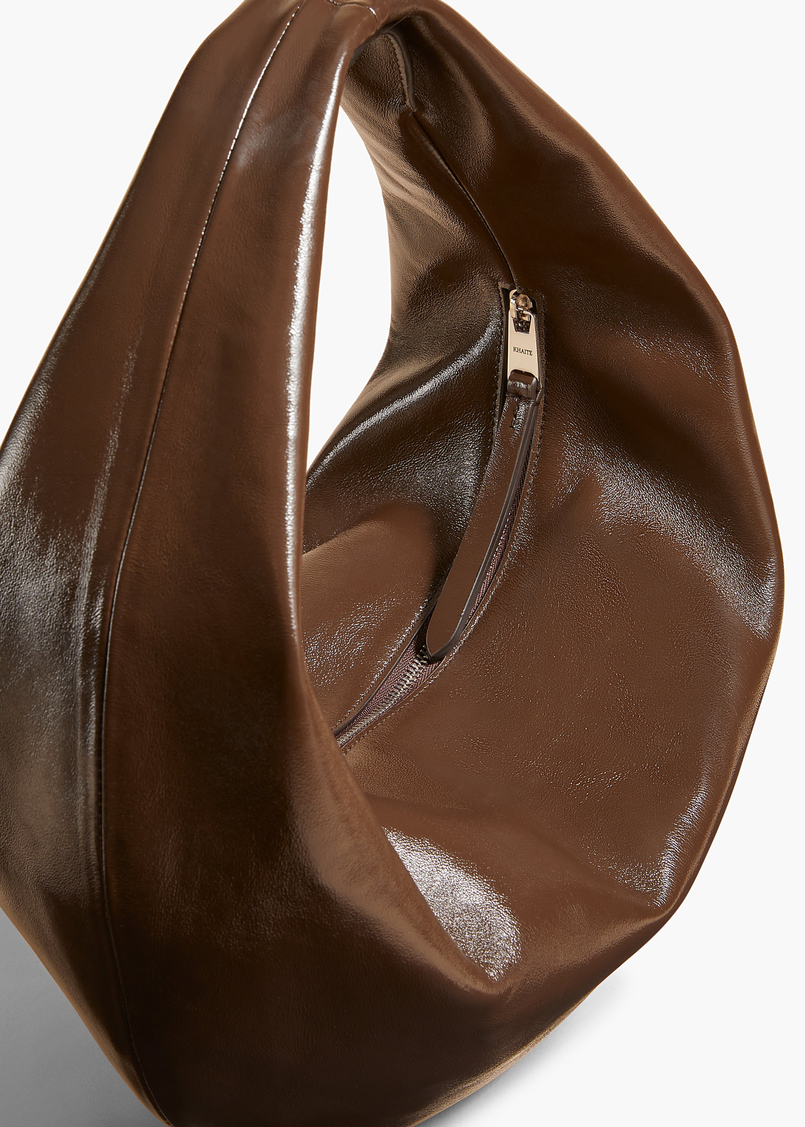 MEDIUM OLIVIA HOBO IN CRACKLE CHESTNUT PATENT LEATHER DETAILED VIEW